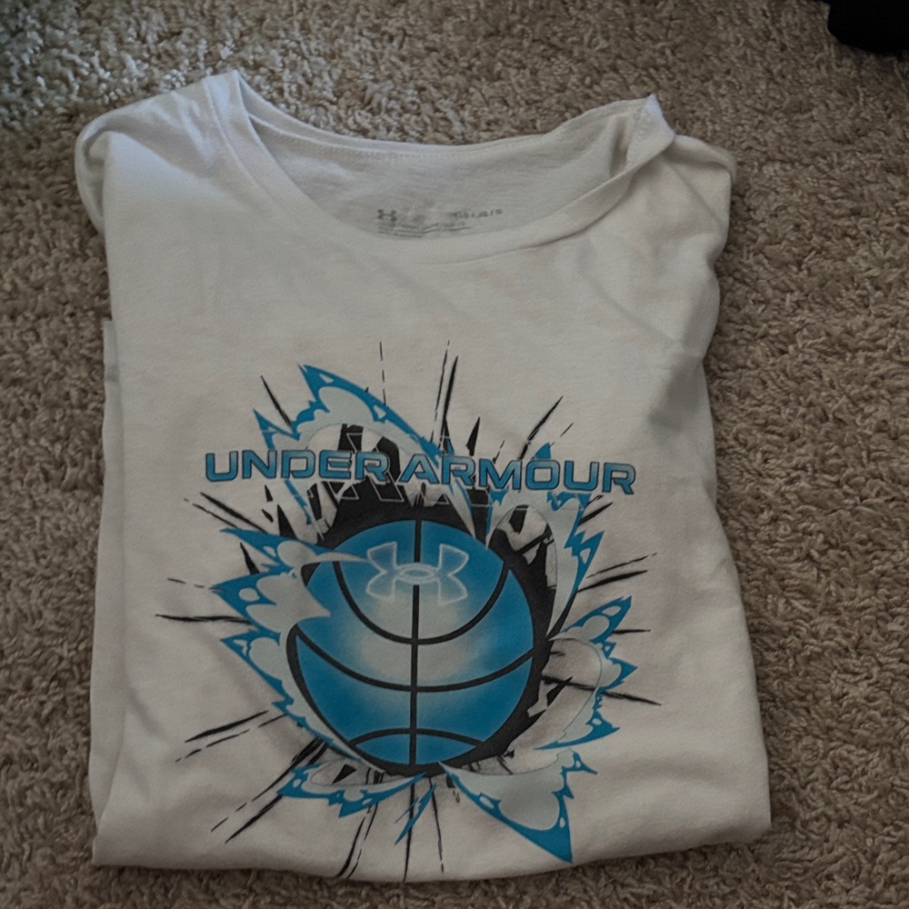 Under Armour Kids White Tee with Blue Graphic